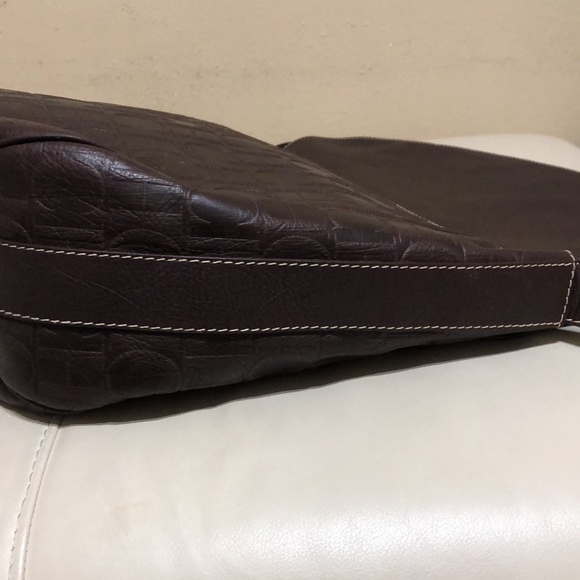 Carolina Herrera CH Monogram Large Leather Messenger Shoulder Bag Brown - Picture 9 of 10